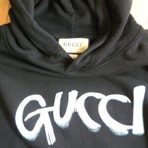 Men's Gucci Graffiti Hooded Sweatshirt Black Blue Size XXL Hoodie